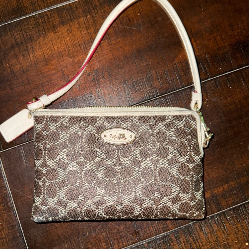 Coach Brown and Cream Signature Clutch